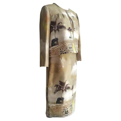 prada silk suit raw beach print 2012|Prada Golden Beige Beach Print Jacket Skirt Suits ss 2010 .